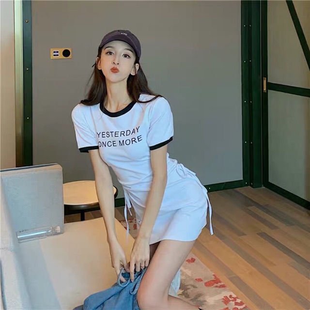Đầm thun thắt eo 2 màu ODER
