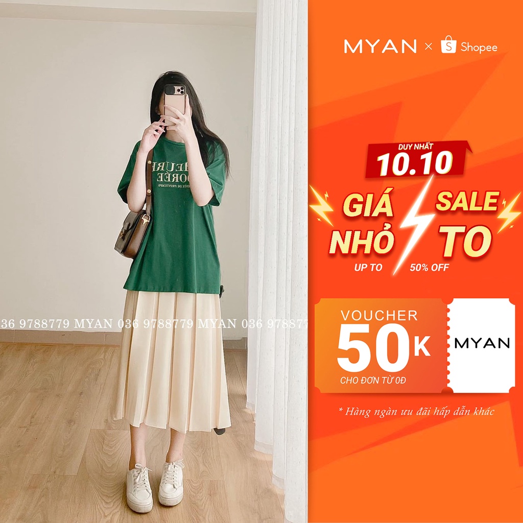 Áo Thun Nữ Cổ Tròn - Áo Phông Ngắn Tay "Sunday" (Đen, Trắng, Hồng, Nâu, Kem, Xanh Lá) MYAN - A022202