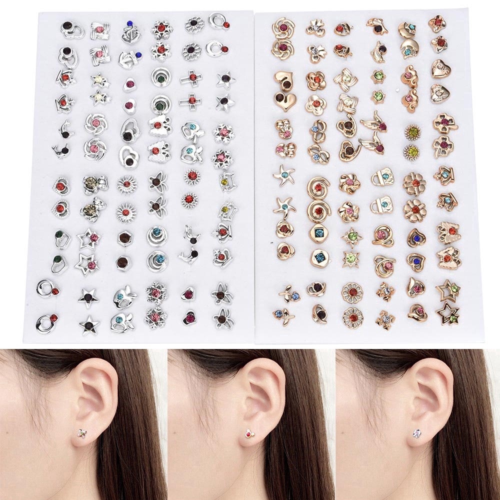 COD 36 Pairs Mini Crystal Plastic Ear Studs Fashion Pretty Multi Design Earrings