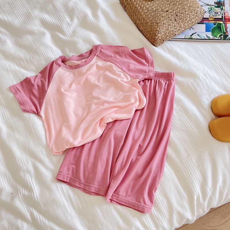 Bộ Đồ Ngủ 2 Món Áo Thun Tay Raglan Phối Quần Short Vải Mềm Nhiều Màu Tương Phản Thời Trang 2022 Cho Bé Gái