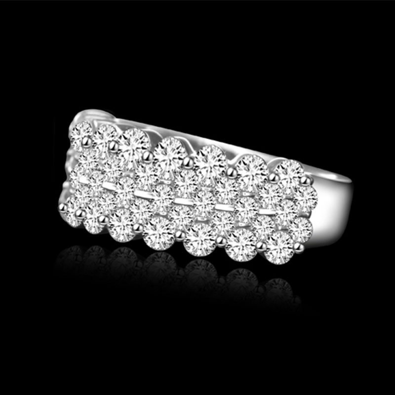 Nhẫn bạc 925 phụ nữ hàng đôi đầy đủ kim cương tròn nhẫn zircon thời trang trang sức