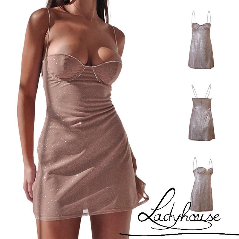 Đầm dây mảnh kim tuyến không tay đơn giản cho nữ S/M/L