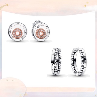 Bông tai chữ ký hai tông màu logo pandora đính hạt