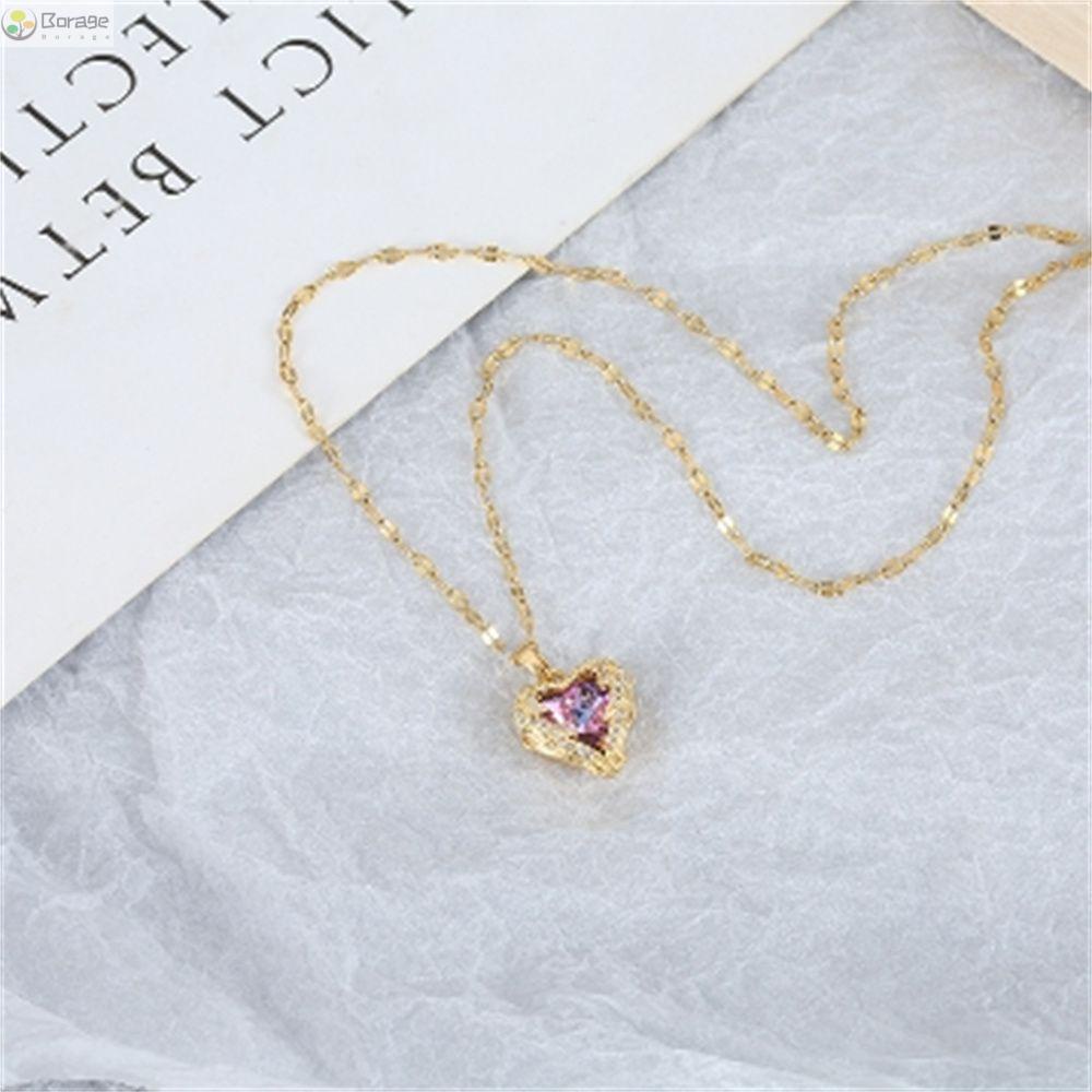Vòng cổ Thép Titan Mặt Trái Tim Đính Đá Zircon Sang Trọng Cho Nữ