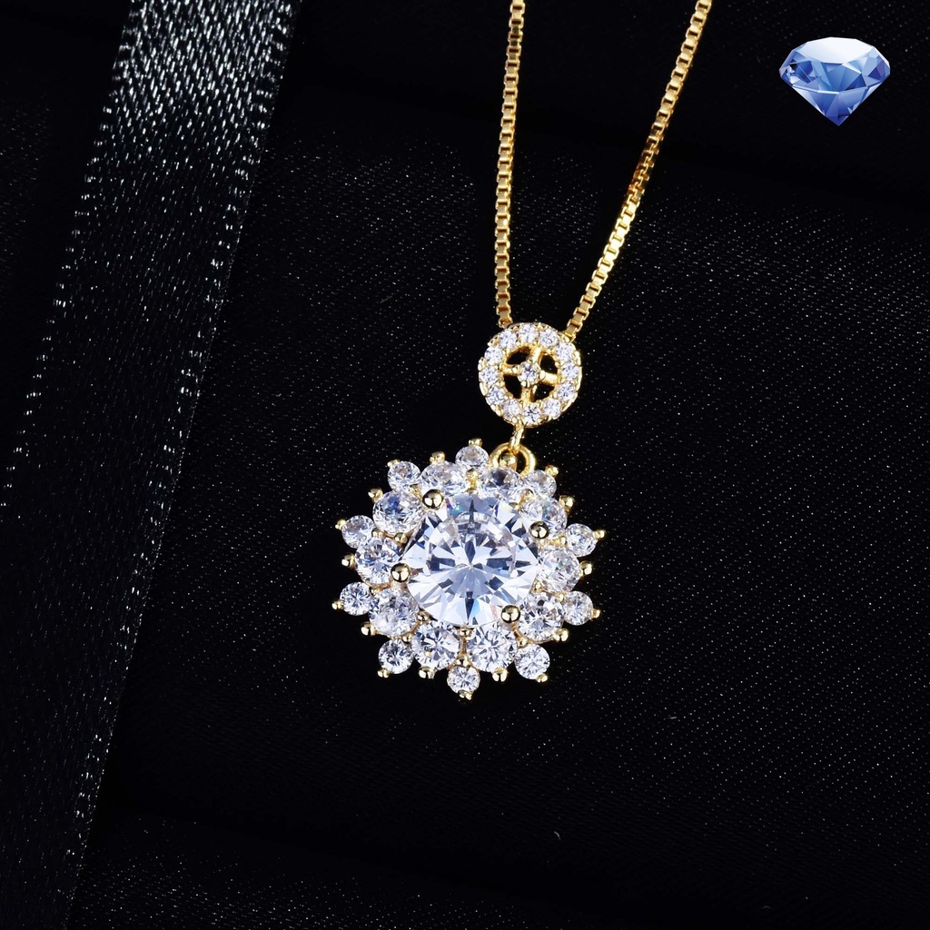 Bộ Vòng cổ + Bông Tai Mạ Bạc S925 Hình Hoa Hướng Dương Lấp Lánh Sang Trọng