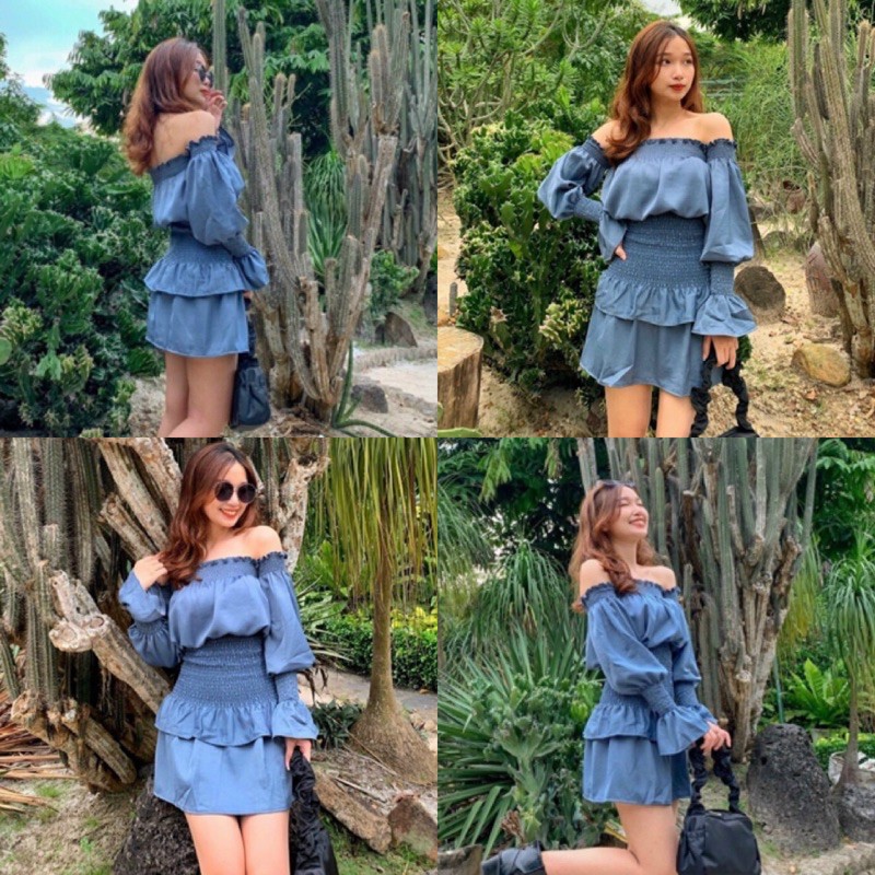 Đầm xinh MIRAL DRESS thiết kế trễ vai hở vai quyến rũ bo chun tay áo và phần eo co giãn