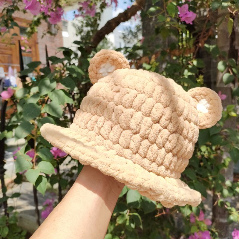 Nón len tai gấu cho bé