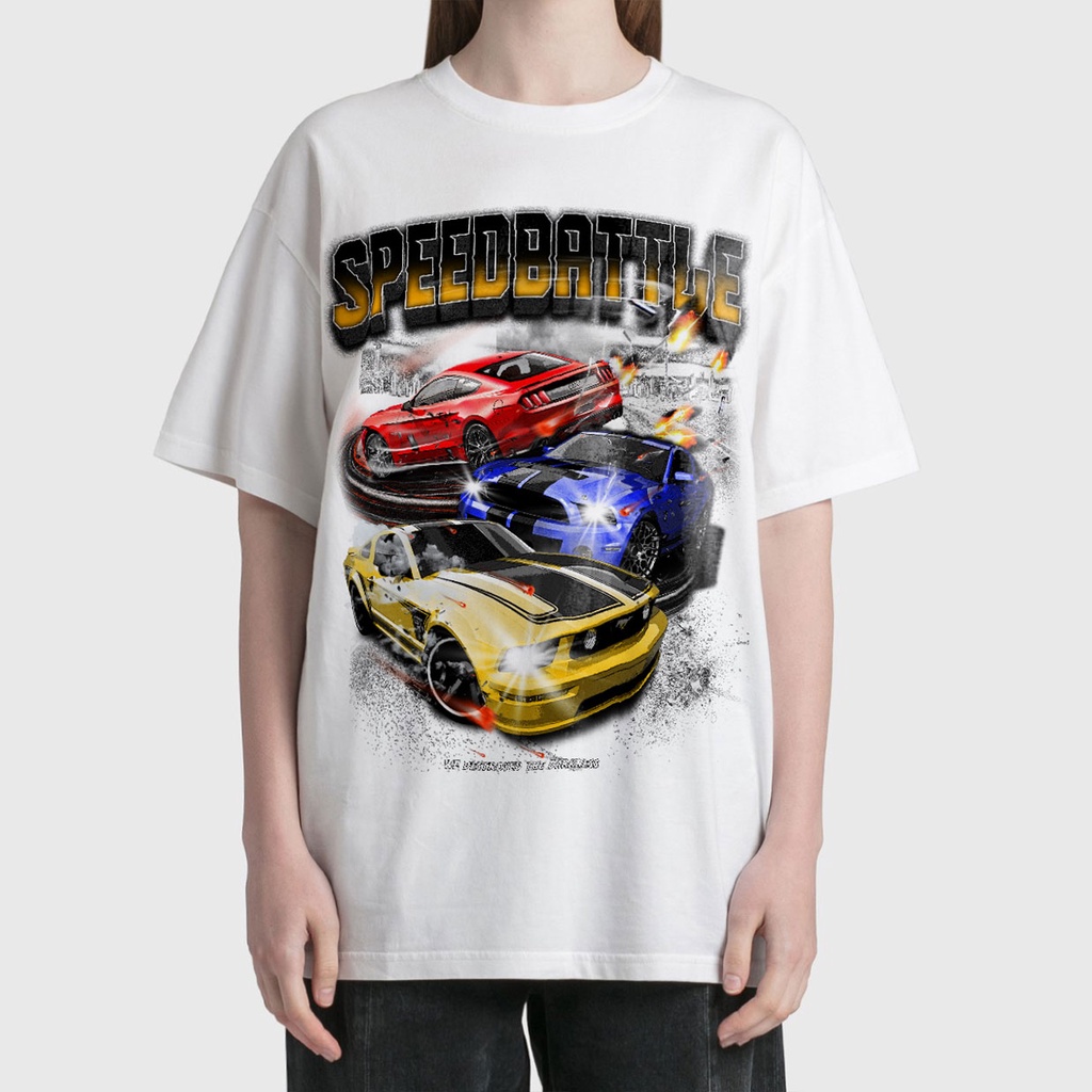 BLANK | Áo Thun SPEEDBATTLE Tay Lỡ Unisex - Đen/Trắng Cổ Tròn