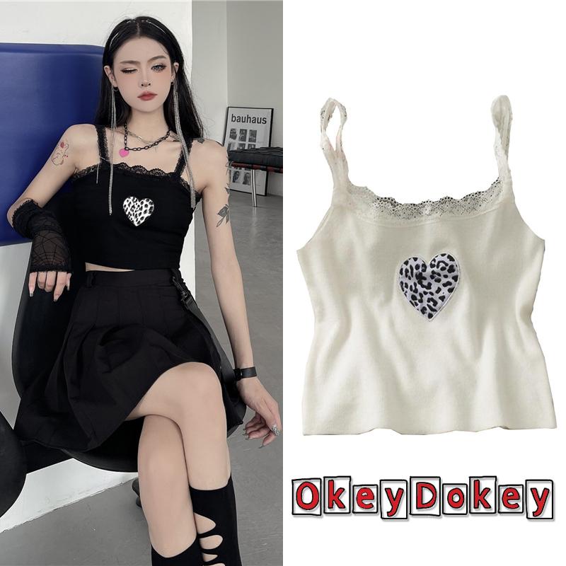 Áo dệt kim không tay viền ren hở eo in họa tiết da báo cho bạn gái