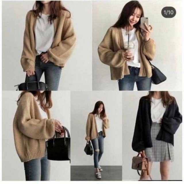 Áo khoác cardigan len dày tay bồng
