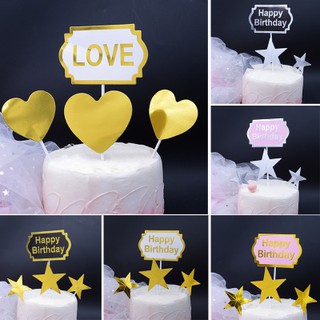 Bộ hình cắm bảng HAPPY BIRTHDAY và LOVE trang trí bánh sinh nhật, topper cắm bánh, topper cake
