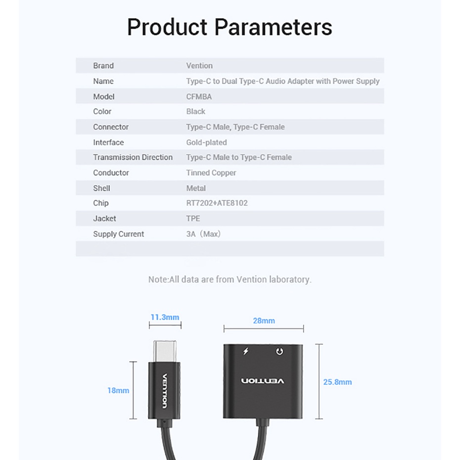 VENTION Đầu Chuyển Đổi Lỗ Cắm USB C Sang Cổng Type C 2 Trong 1 Cho iPad Pro 2018 Huawei P30/P20 Pro PD18W