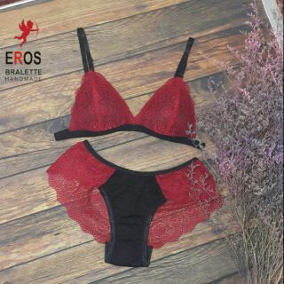Set áo lót bralette đen đỏ đô