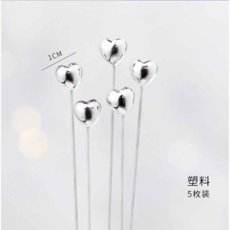 Set 5 que sắt tim sao 3D trang trí bánh sinh nhật, tim sao que sắt