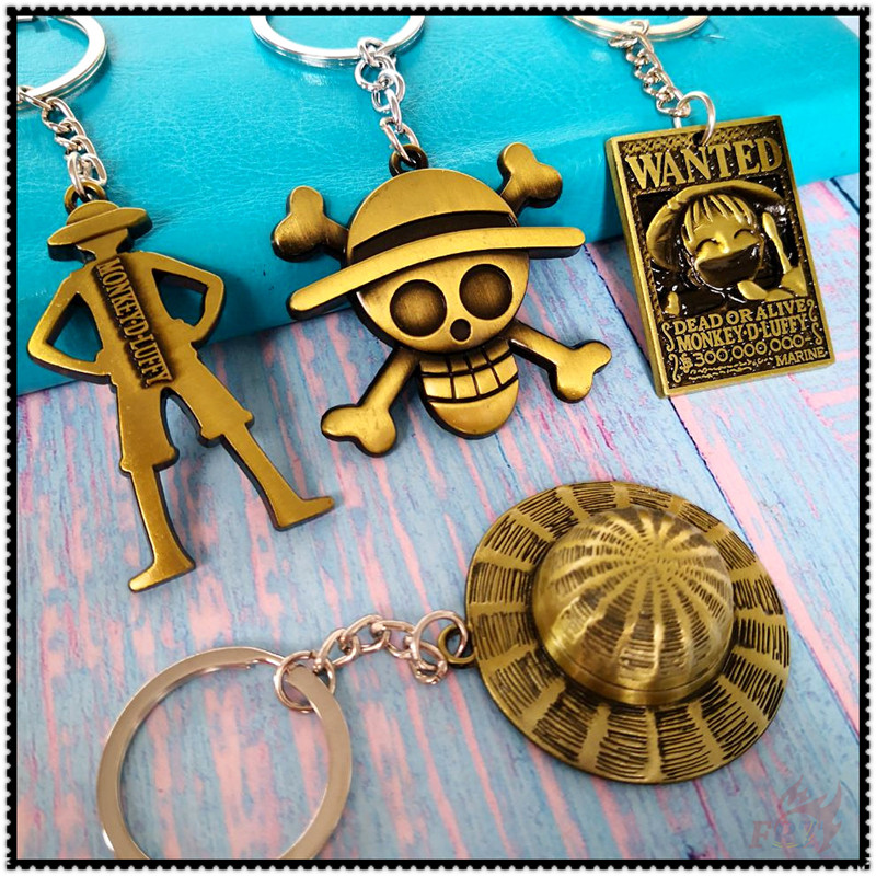 ✪ Móc Khóa Hình One Piece:Luffy - Anime ✪ 1 Móc Khóa Kim Loại Hình Đầu Lâu Đội Nón Rơm Luffy