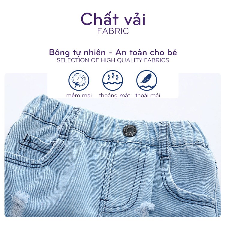 Quần Jean cho bé XIAILE quần short Jean họa tiết phối rách chất bò mềm