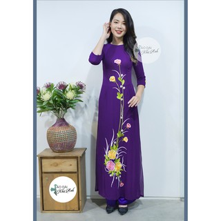 Áo dài truyền thống thêu hoa hồng tím huế - mặc đi lễ hội, sự kiện - Áo dài Nhã Anh - TH03 - 1 áo riêng