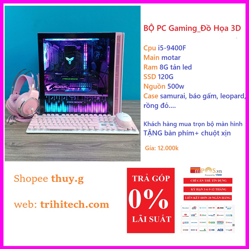 BỘ PC gaming giá rẻ i5-9400F|ram8g tản led|ssd120g|main motar |nguồn 500w|Case full led