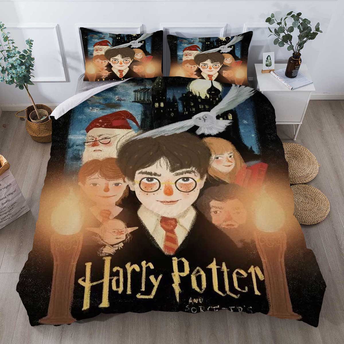 Bộ Chăn Ga Và Vỏ Gối 3 Trong 1 In Hình Nhân Vật Phim Harry Potter