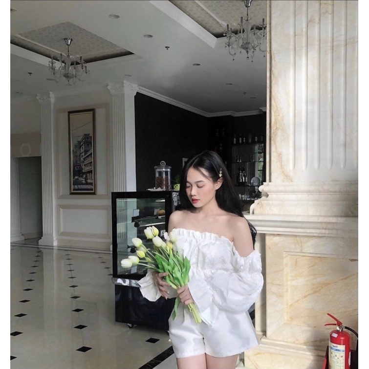 SET ÁO CROPROP BÈO BẸT VAI BO CHUN + QUẦN SHORT