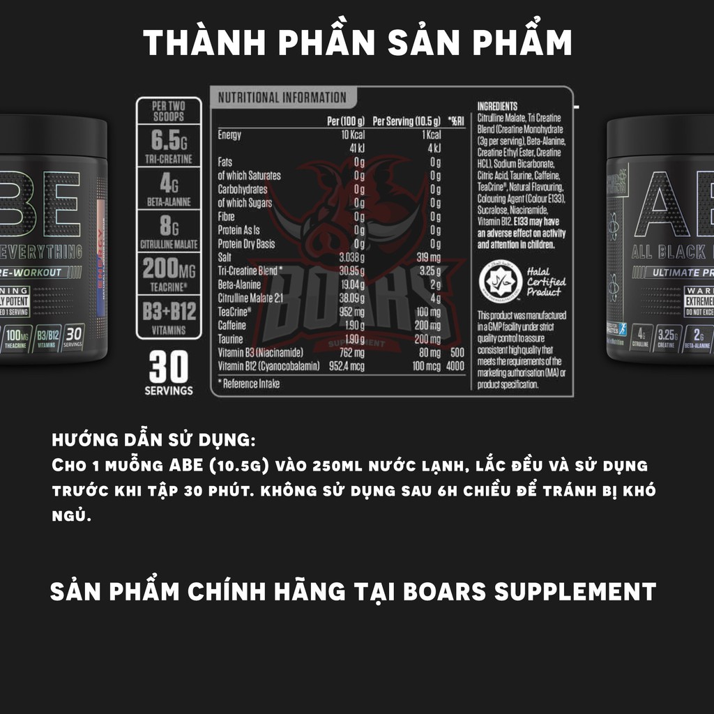 ABE PREWORKOUT - THỰC PHẨM GIÚP TẬP TRUNG, NÂNG CAO HIỆU SUẤT TẬP LUYỆN (30 LẦN DÙNG)