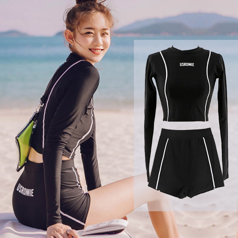Bộ Đồ Bơi Tay Dài Chống Nắng Eo Cao Ôm Dáng Thời Trang Cho Nữ