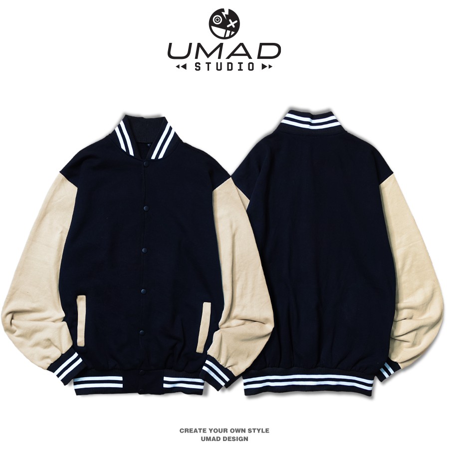 Áo khoác Bomber Varsity UMAD unisex nam nữ Basic trơn siêu đẹp chống nắng vải nỉ 95% cotton, 5% spandex