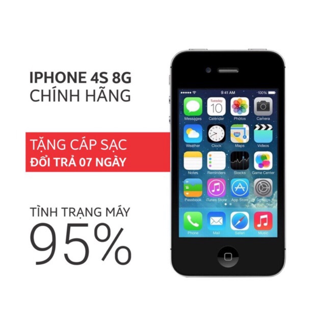 ĐIỆN THOẠI IPHONE 4S -8G PHIÊN BẢN QUỐC TẾ - TẶNG 1 DÂY SẠC+ CỦ SẠC ( BẢO HÀNH 6 THÁNG)