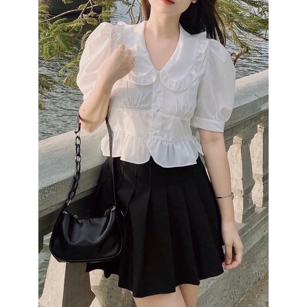 Áo sơ mi tay bồng cổ sen bèo tiểu thư, Áo babydoll Hàn Quốc đẹp Maitrangshop92 – (TTA67)