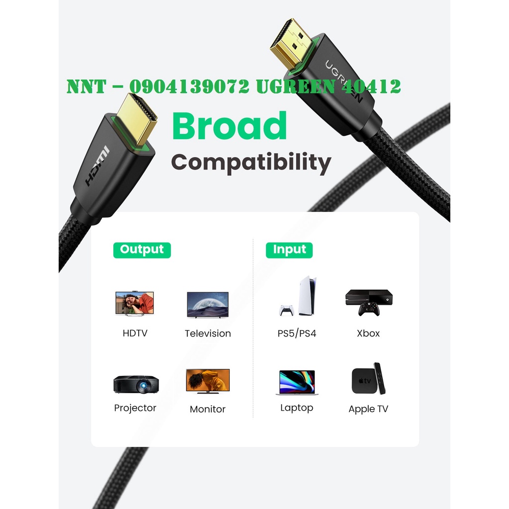Cáp HDMI 2.0 dài 5m hỗ trợ full HD 4Kx2K chính hãng Ugreen 40412 cao cấp chính hãng