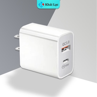 Củ sạc 2 cổng khải lạc qc3.0/pd 18w - tích hợp cổng sạc nhanh pd type c cho i p 8 trở lên, 1 cổng usb 1 cổng type-c