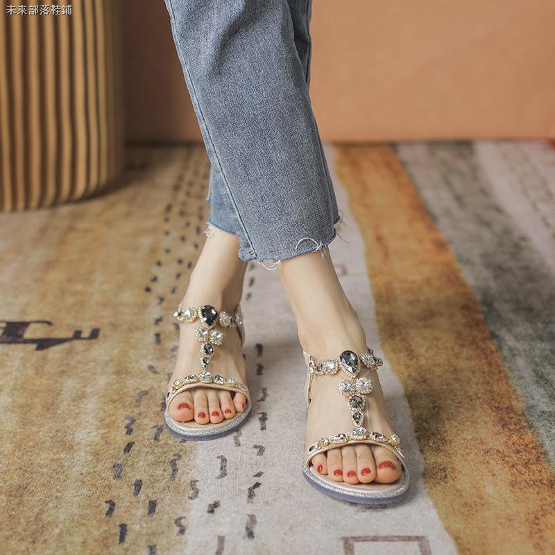 Giày Sandal Đế Xuồng Đính Đá Phong Cách Bohemian Dành Cho Nữ 2021