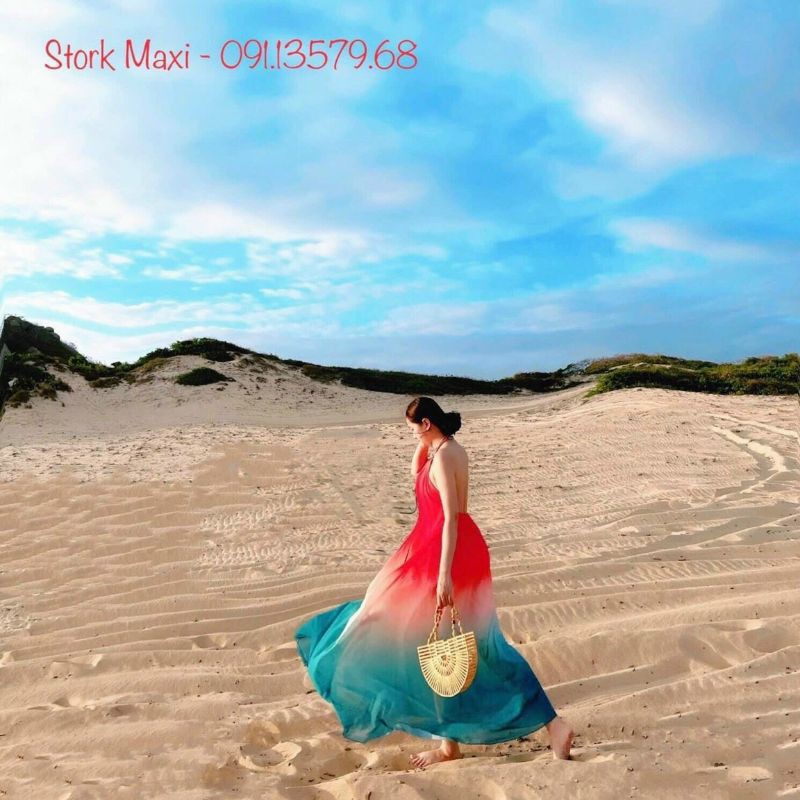 Đầm maxi loang màu cổ yếm - 203 | BigBuy360 - bigbuy360.vn