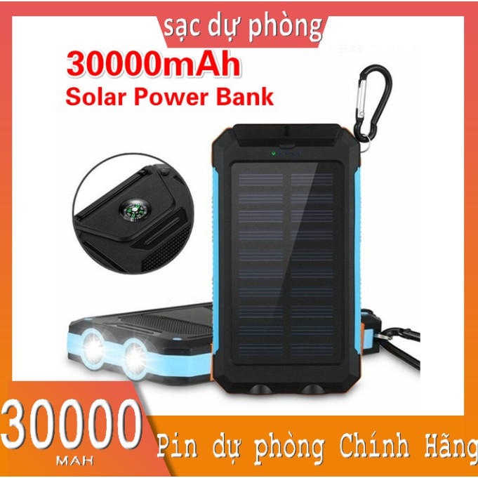 Sạc dự phòng đa năng 30000mah Sử Dụng Năng Lượng Mặt Trời  Đèn Led Báo Pin thiết kế không thấm nước Pin dự phòng