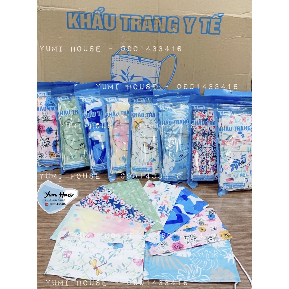 Khẩu Trang Y Tế Họa Tiết, Hoa Văn Dễ Thương, KTYT Hàn Quốc 4 Lớp Cao Cấp - Người Lớn