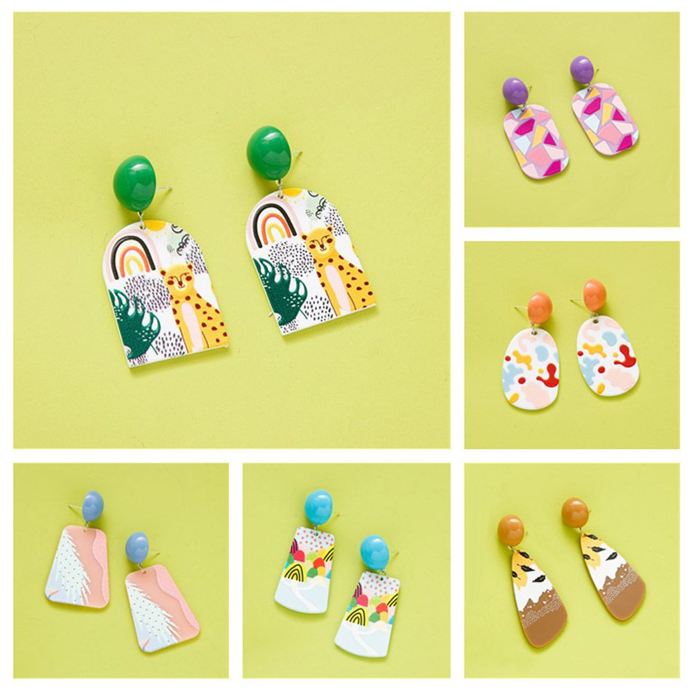 Bông tai dáng dài mặt hình vẽ 3D bằng acrylic thời trang cho nữ S925