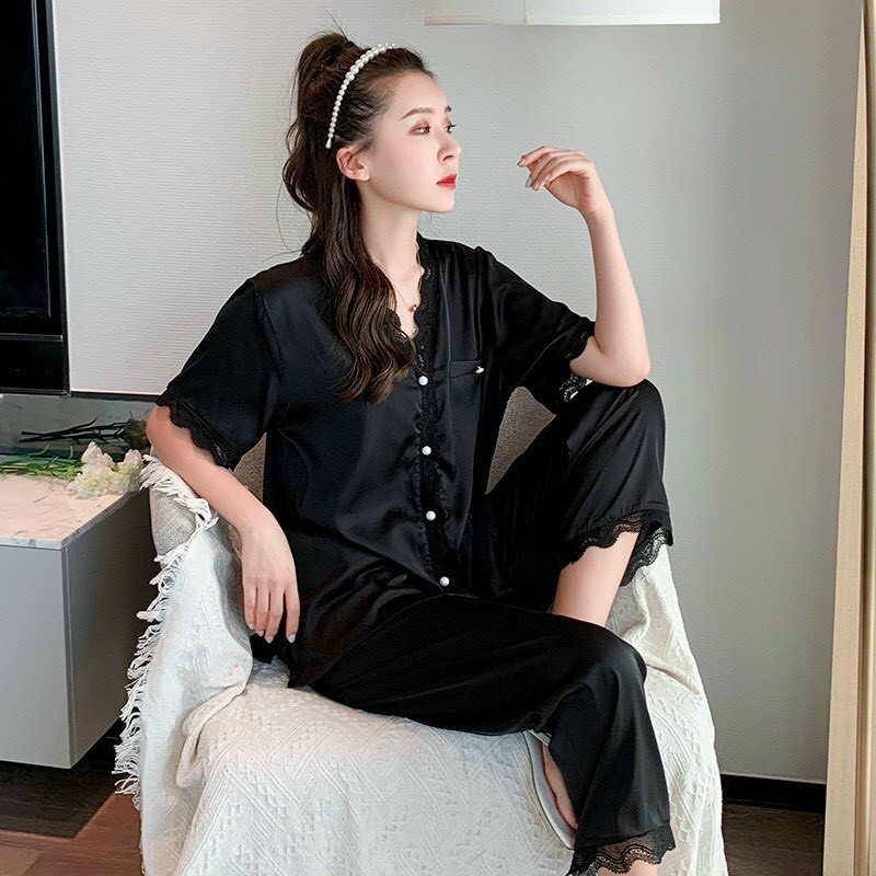 Đồ ngủ nữ dài Ren trơn - Quần áo mặc nhà- Lụa Satin cao cấp Pháp- Mềm mịn, thoáng mát, sang trọng- Dihen11179 | BigBuy360 - bigbuy360.vn