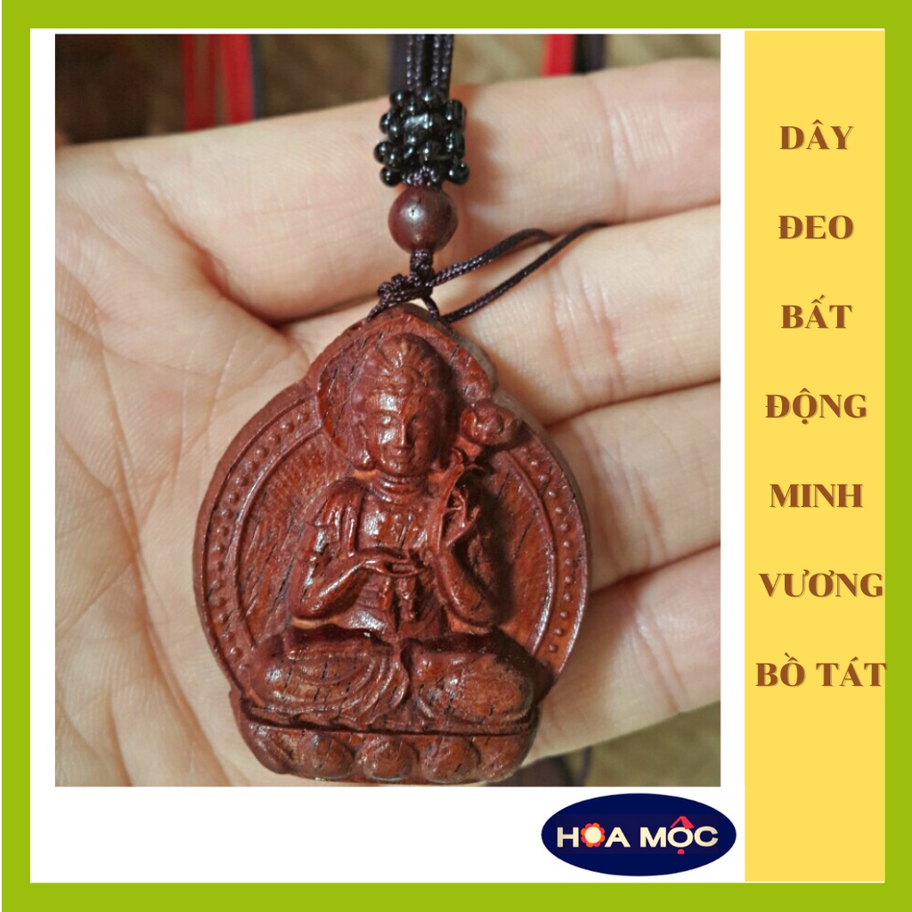 Mặt phật bản mệnh Đại Thế Chí Bồ Tát - tuổi Ngọ - Kèm dây đeo - Điêu khắc gỗ Cẫm Lai, Mun, Hương, Trắc