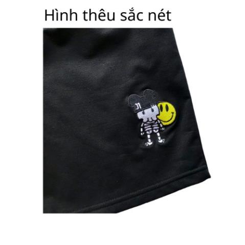 Quần Short thun đen nam nữ unisex thêu hình mẫu bad habits nam nữ