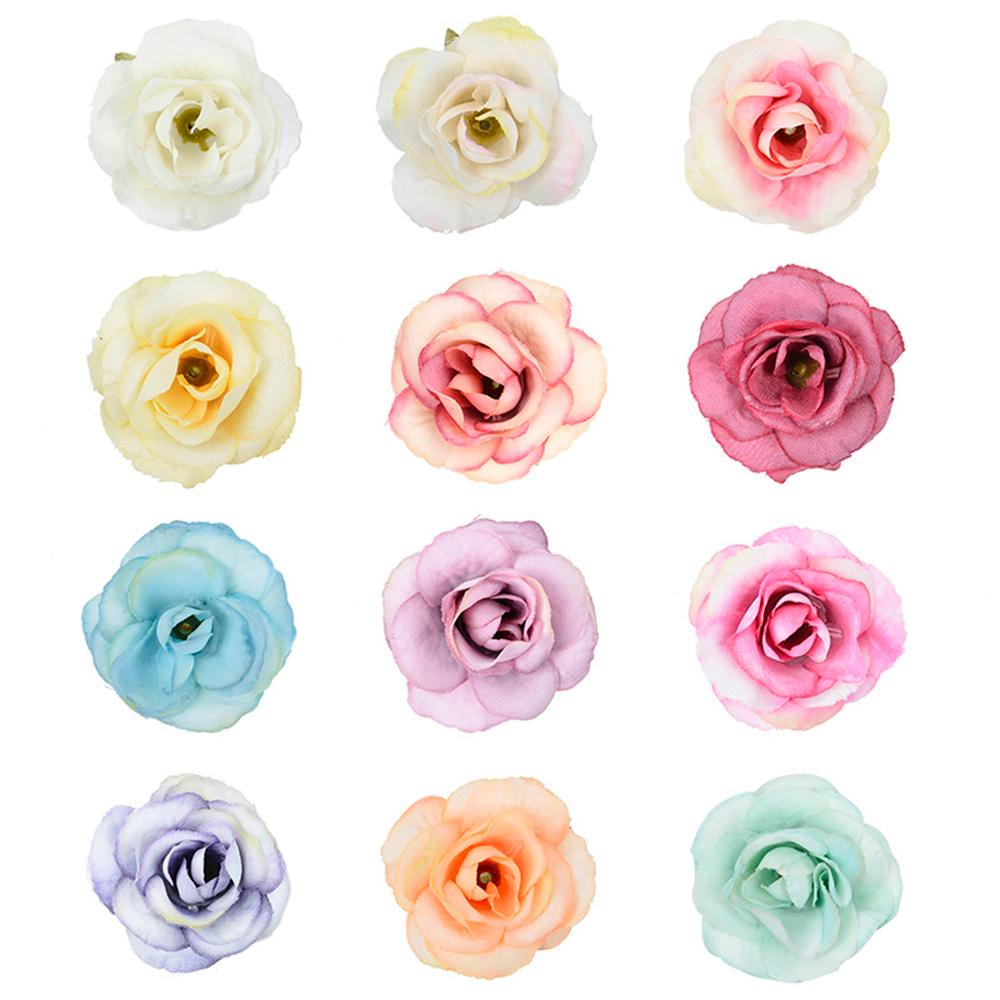 Set 10 bông hoa hồng giả 4cm bằng lụa nhiều màu sắc trang trí tiệc cưới DIY