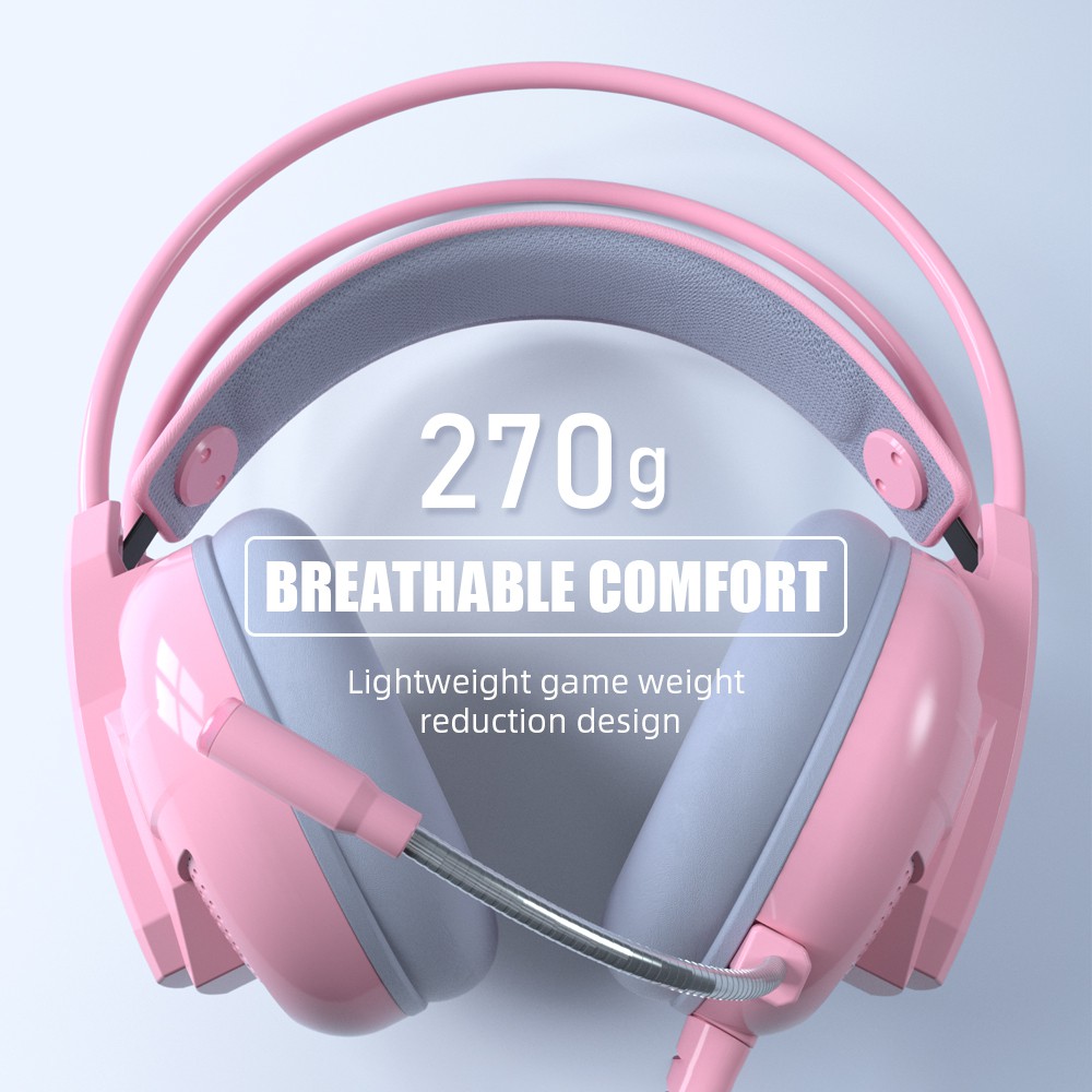 Tai Nghe Chụp Tai Gaming Có Mic Có dây Máy Tính Chơi Game Chuyên Dụng Màu Hồng Có Đèn Led Nhiều Màu tai nghr có micro kèm Gameming headphone co day Pink Cute Gamming headset PC tai nge nữ trẻ em