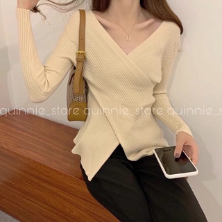 Áo len body vạt lệch tôn dáng style ulzzang quinnie store ms219