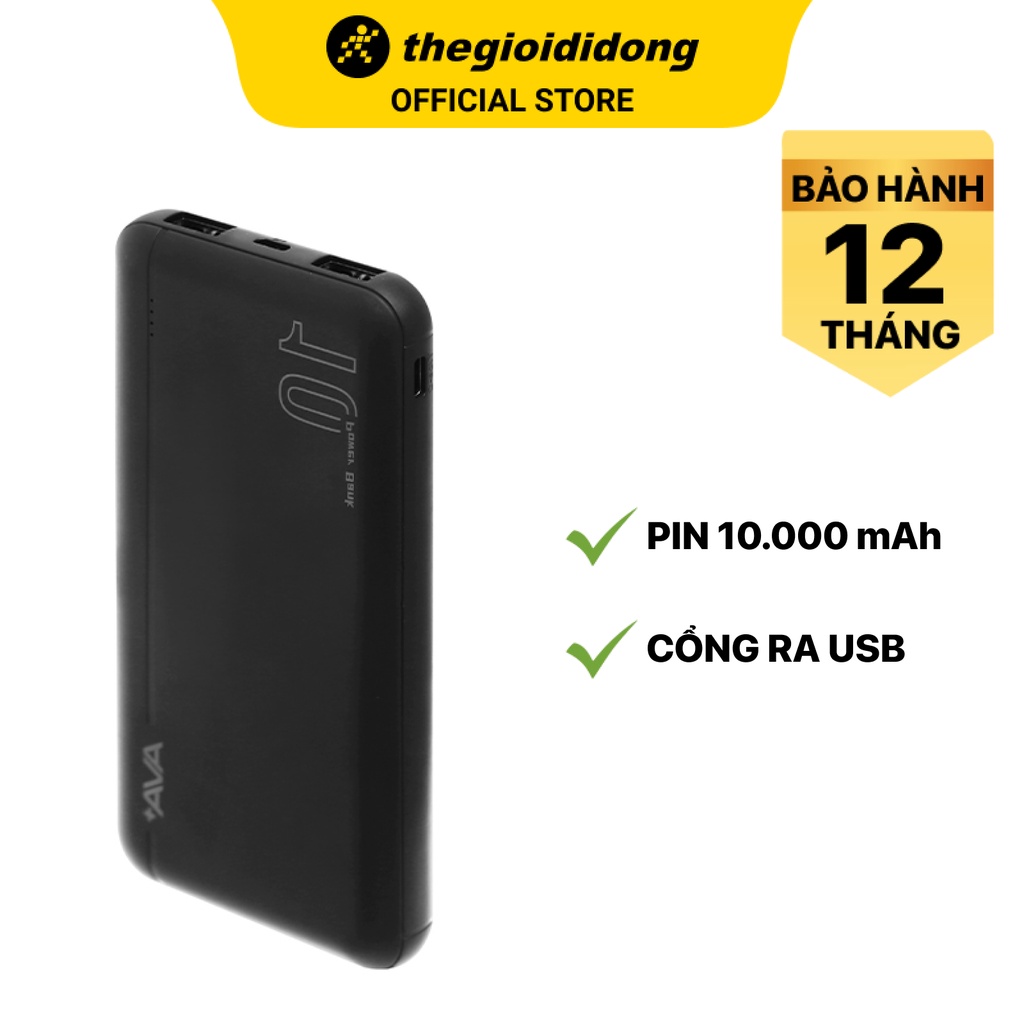 Pin sạc dự phòng AVA PB100S 10000mAh Type C/2 cổng USB - Chính hãng BH 12 tháng