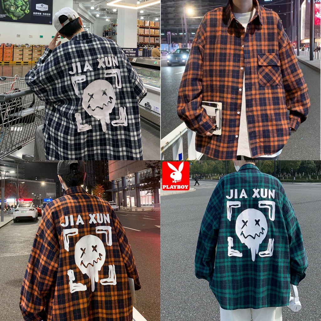 Áo Khoác Sơ Mi FLANNEL CARO Áo Chống Nắng Dài Tay Mẫu in Họa tiết JIA XUN Mặt Nạ Phối Túi Nắp Cực đẹp (ảnh thật/có sẳn)