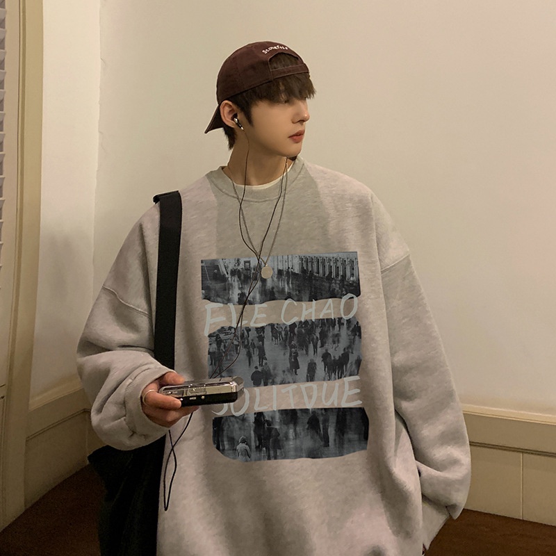 Áo Hoodie Cổ Tròn Dáng Rộng Phong Cách Đường Phố Thời Trang Xuân Thu Cho Nam Giới Fru112