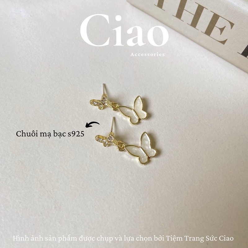 [HỎA TỐC 1H] Khuyên tai/ Bông tai mạ bạc S925 thiết kế xinh xắn Butterfly Beauty Ciao