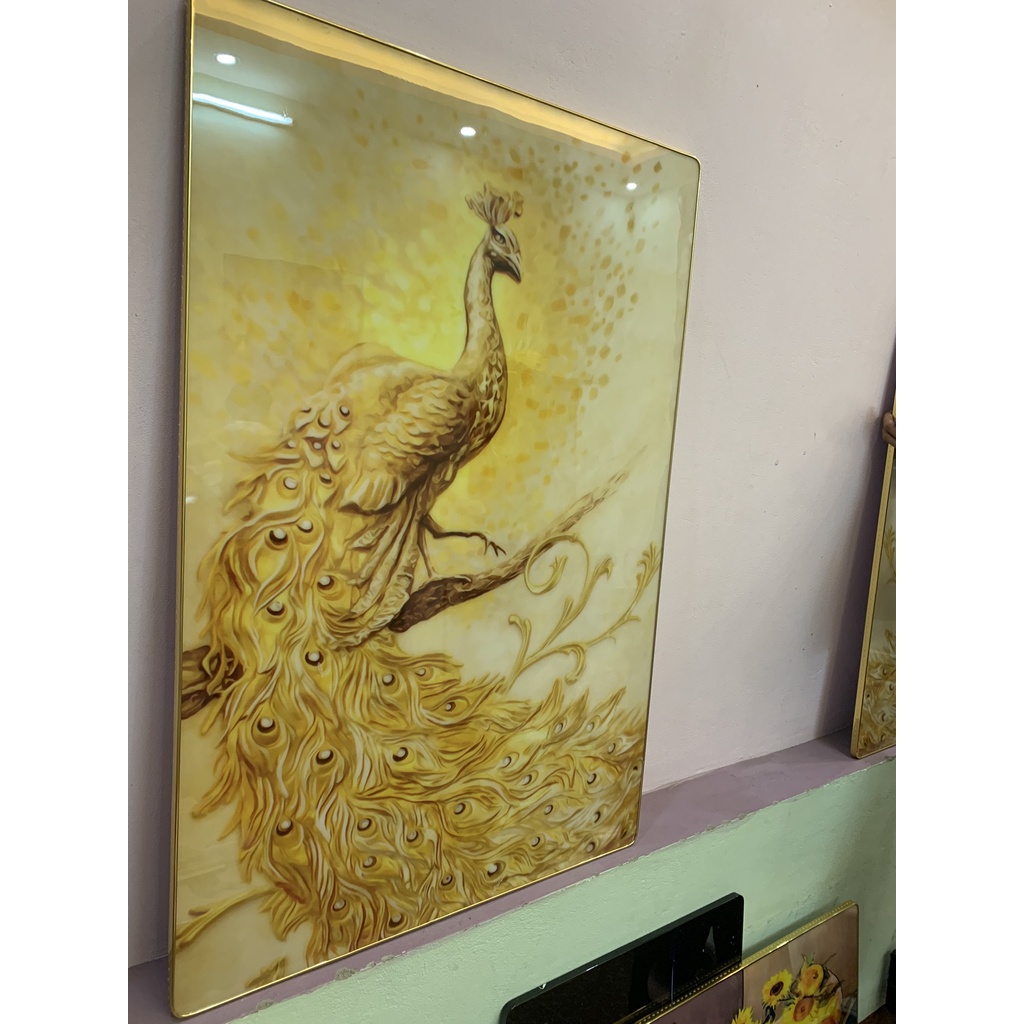 Tranh Treo Tường Phòng Khách Bộ 3 CHim Công/ Đôi Công Hoàng Kim Tráng Gương Phòng Ngủ Khách Sạn Decor Nhà Cửa Quà Tặng