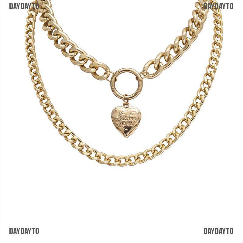 Vòng cổ 2 Lớp Mặt Hình Trái Tim Mở Phong Cách Punk Dành Cho Nữ