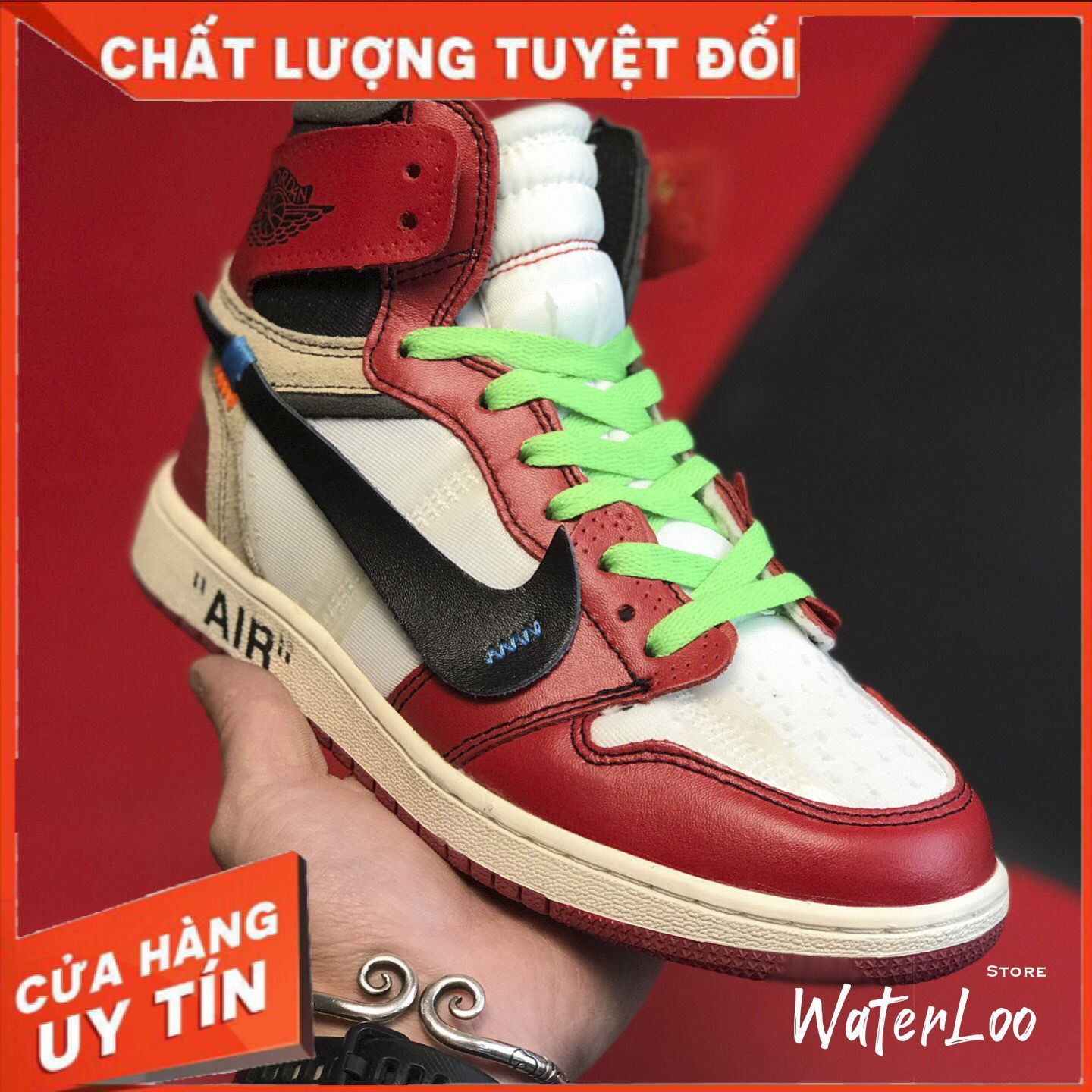[FREESHIP+HỘP+QUÀ] Giày Thể Thao Sneakers AIR JORDAN 1 OFF WHITE Retro High Chicago đỏ trắng