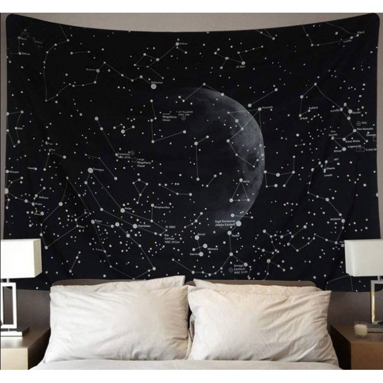 [Giá hủy diệt] Tranh vải treo tường - Thảm trang trí hình mặt trăng ngân hà siêu đẹp có Tặng kèm móc treo và đèn nháy